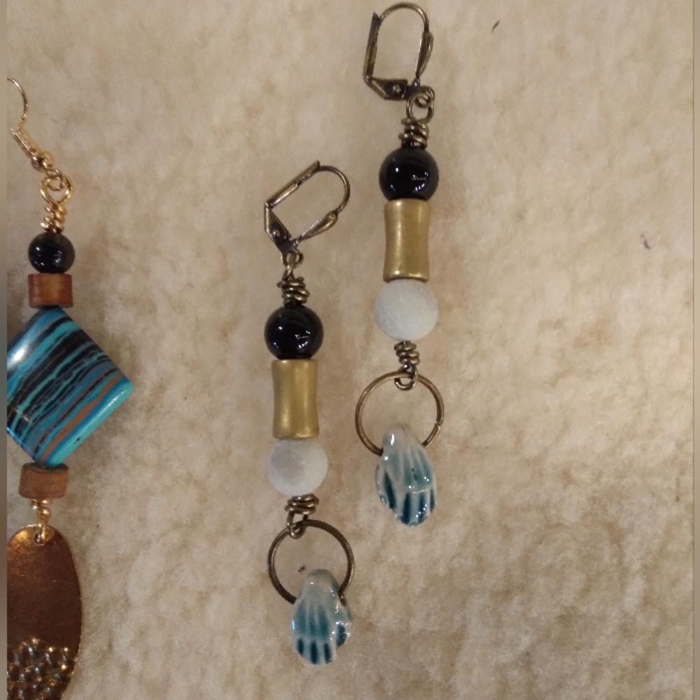 Elegant Gold and Blue Beaded Earrings